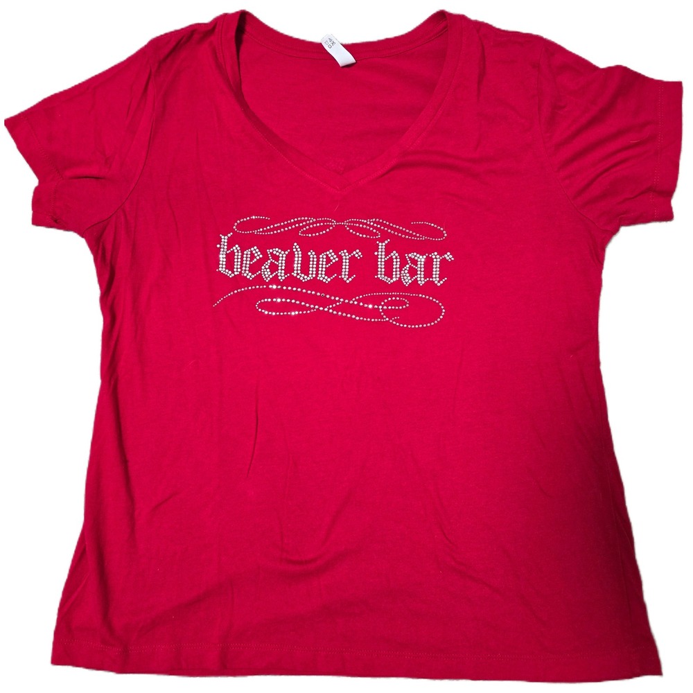 Daytona/ Ormond Bch‎ Beaver Bar Rhinestone T-Shirt Angel Wings Red V-Neck XXL(D)
